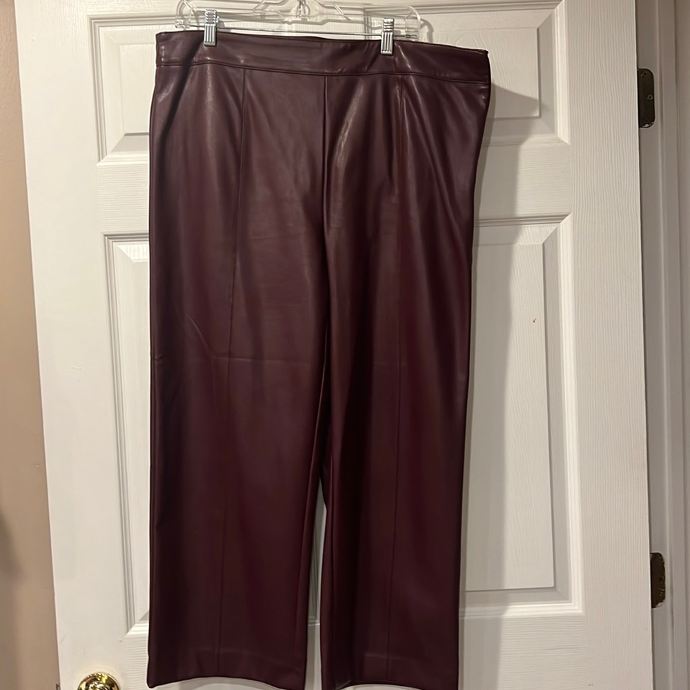 Women’s red leather pants in a size 14
